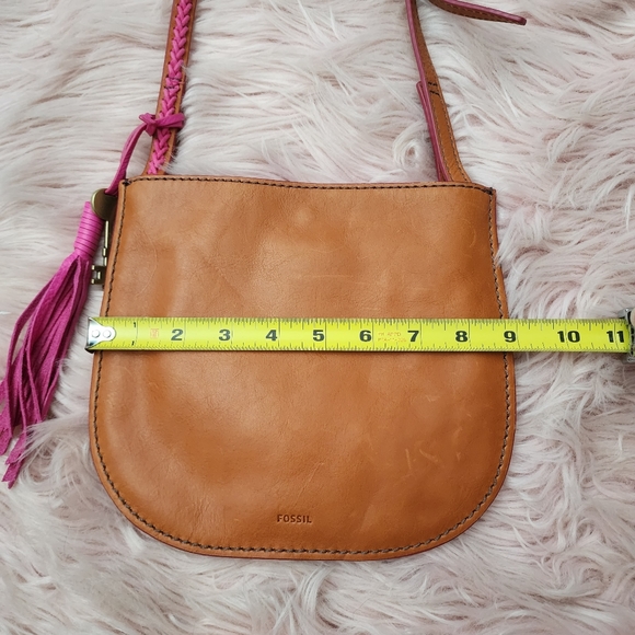 Fossil leather flat crossbody w/ woven cord & tassel - Picture 6 of 6